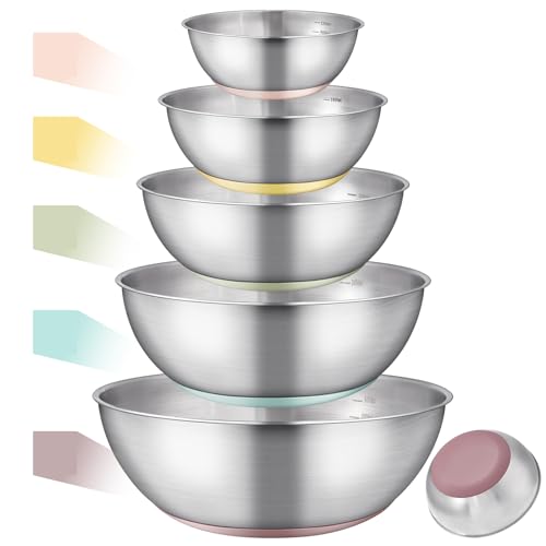 Stainless Steel Mixing Bowl Set - High - Quality, Durable and Rust - Resistant for Baking, Cooking, and Salad Making,Kitchen meal preparation,Great for Mixing & Serving,Anti slip silicone rubber base