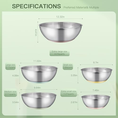 Stainless Steel Mixing Bowl Set - High - Quality, Durable and Rust - Resistant for Baking, Cooking, and Salad Making,Kitchen meal preparation,Great for Mixing & Serving,Anti slip silicone rubber base