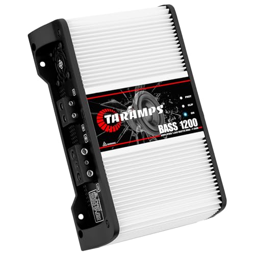 Taramps BASS 1200 1 Ohm 1 Channel Mosfet Amplifier 1200 Watts RMS, Monoblock, Crossover, Bass Boost, RCA/High Level Input, Class D, Car Audio System Monitor Level Remote Included, Great for Subwoofers