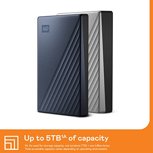 WD 5TB My Passport Ultra, Blue, Portable External Hard Drive, backup software with defense against ransomware, and password protection, USB-C and USB 3.1 - WDBFTM0050BBL-WESN