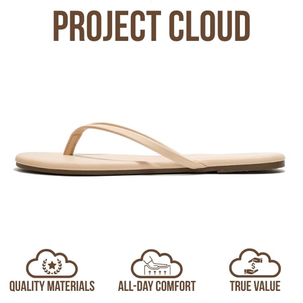 Project Cloud Flip Flops for Women Footwear- Lightweight and Memory Foam Insole Sandals for Women 2026 - Durable Non-Slip Beach Essentials Flats for Women Sandals (Foundations)