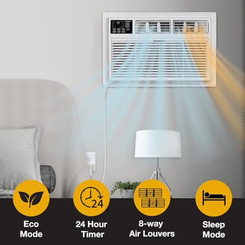 Whirlpool 12,000 BTU 230V Through-the-Wall Air Conditioner with Supplemental Heat, Dehumidifier and Remote, Wall AC Unit for Apartment, Living Room and Medium Rooms up to 550 Square Feet in White