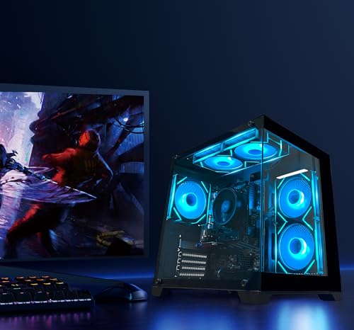 YAWYORE Gaming PC Desktop Computer AMD Ryzen 5 5600GT,16GB DDR4 3200MHz,1TB M.2 NVMe PCle,550W 80PLUS PSU,WiFi,Game Design Office Console,Sea View Room, Towers PC (Black)