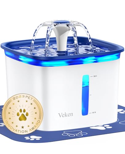 Veken Innovation Award Winner 95oz/2.8L Pet Fountain, Automatic Cat Water Fountain Dog Water Dispenser with Replacement Filters for Cats, Dogs, Multiple Pets