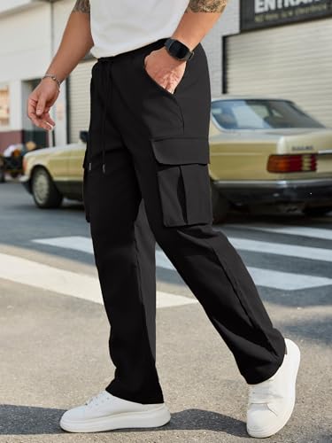 PLEPAN Men's Casual Cargo Pants Drawstring Hiking Workout Tactical Joggers Sweatpants for Men with Pockets