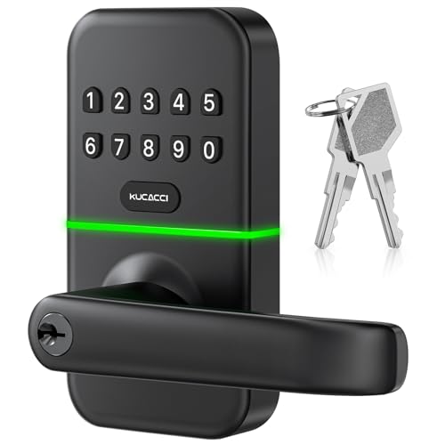 Smart Door Handle Lock with Keypad: Kucacci Keyless Entry Digital Knob for Front Door - Electronic Smart Lock with Keypad - Exterior Code Door Knob - Easy Installation