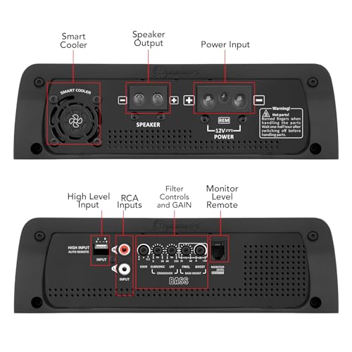Taramps BASS 1200 1 Ohm 1 Channel Mosfet Amplifier 1200 Watts RMS, Monoblock, Crossover, Bass Boost, RCA/High Level Input, Class D, Car Audio System Monitor Level Remote Included, Great for Subwoofers