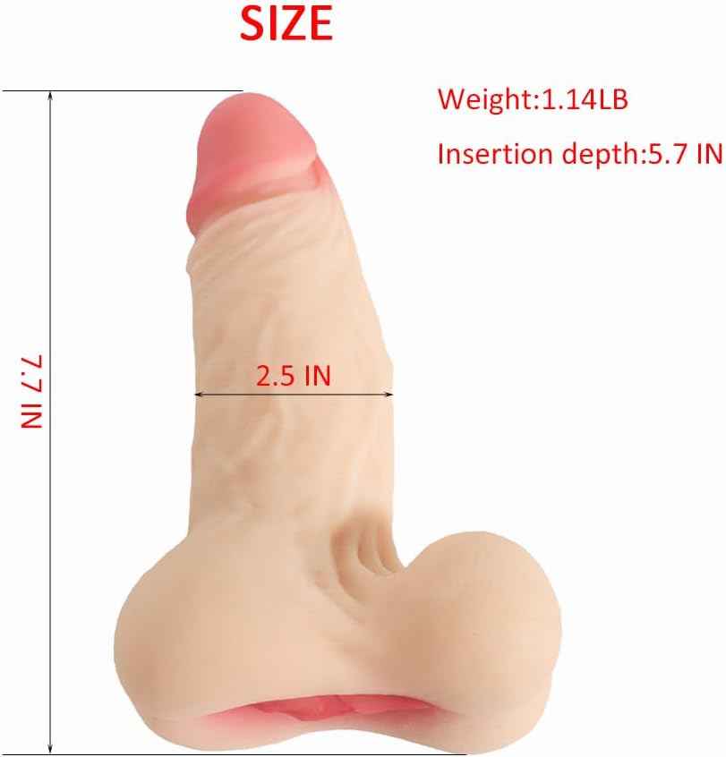 2 in 1 Realistic Dildo Male Masturbators with Pocket Pussy Vigina,Lifelike Dildo Sex Doll with Balls,Portable Adult Sex Love Toy Stroker,TPE Penis Sleeve Extender Enlarger Prolong for Gay Men Couples