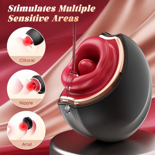 Vibrator Adult Sex Toys for Womens - 3IN1 Mouth Tongue Vibrators Rose Sex Toy with 10 Tongue Licking & 10 Vibrating Modes, Clitoral Nipple Anal Adult Toys Vibrators for Female and Couple Games