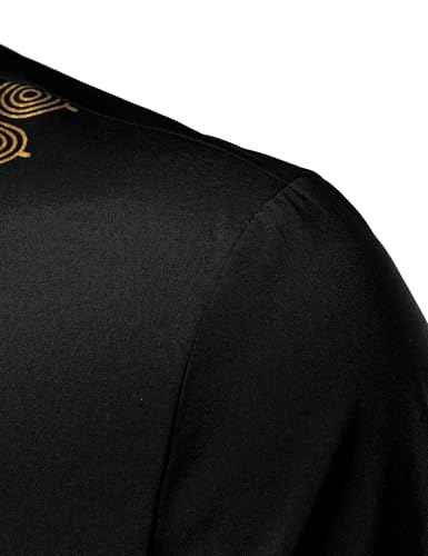 LucMatton Men's African Short Sleeve Hidden Button Shirt Metallic Foil Stamping Dashiki T Shirt