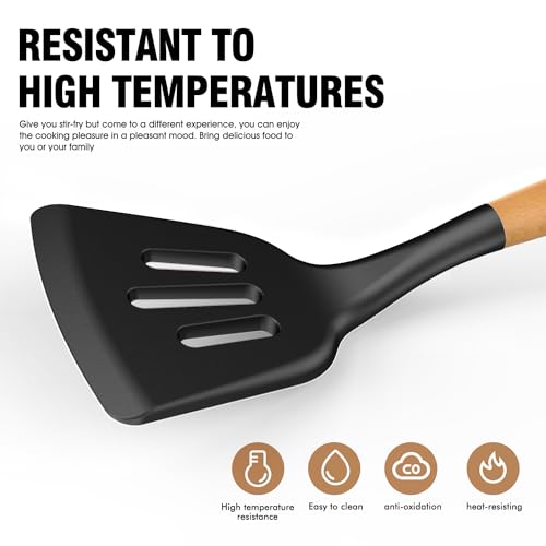 Dishwasher Safe Large Silicone Cooking Utensils Set - Heat Resistant Silicone Kitchen Utensils for Cooking, Spatula Sets, Kitchen Utensil Gadgets for Non-Stick Cookware, BPA FREE (Grey)