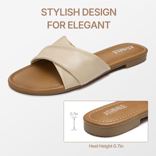 ATHMILE Sandals for Women 2026 Dressy Summer Flat Comfortable Fashion Beach Cute Ladies Slides Leather Casual Dress Women's Sandals Size 6-11