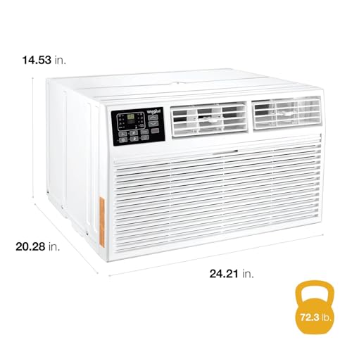 Whirlpool 12,000 BTU 230V Through-the-Wall Air Conditioner with Supplemental Heat, Dehumidifier and Remote, Wall AC Unit for Apartment, Living Room and Medium Rooms up to 550 Square Feet in White