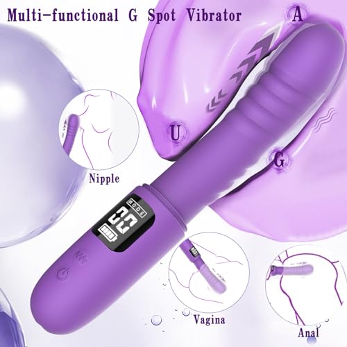 Thrusting Dildo Vibrator Womens Sex Toy, Realistic G Spot Dildos with Cover, 3 Thrustion & 9 Vibration Modes, LED Display Clitoral Anal Stimulator Adult Sex Toys for Women Men Couples