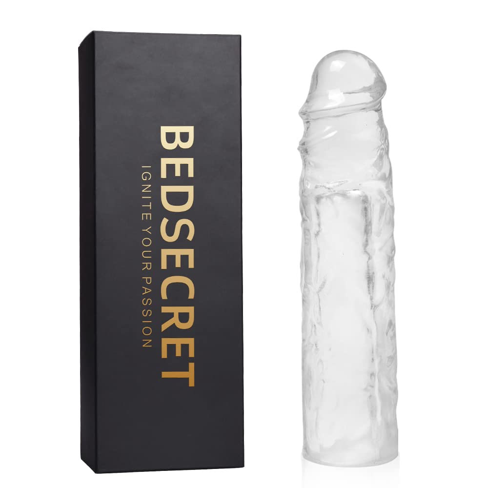 Reusable Clear Penis Sleeve Extender Realistic Textured Cock Extender Body-Safe Stretchy Ultra-Soft Material Cock Enlarger Applicative for Men & Couple