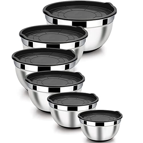 LIANYU 6-Piece Stainless Steel Mixing Bowls with Lids Set