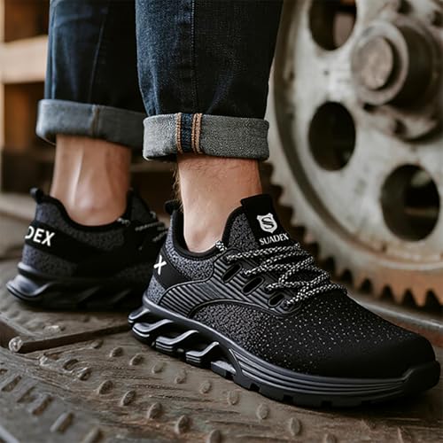 SUADEX Steel Toe Sneakers for Men Women Indestructible Work Safety Shoes Lightweight Comfortable Slip Resistant Composite Toe