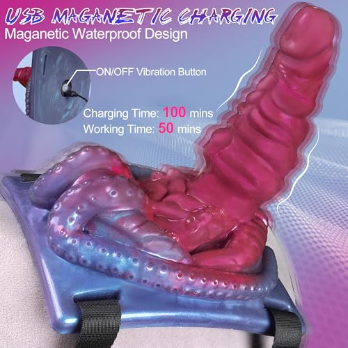 Monster Fantasy Dildo Riding Grinder Sex Toy, Vibrating Tentacle Alien Dildo Sit and Ride Vibrator with 10 Vibrations, G Spot Clitoral Vibrator Remote Silicone Strap on Adult Sex Toy for Women Men