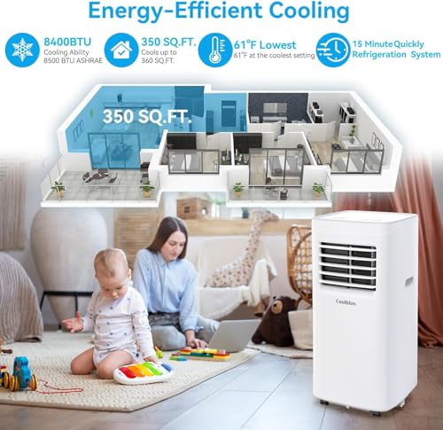 8400,10000,12000,14000,15000 BTU Portable Air Conditioners, Portable Ac with Remote Control Cool Up to 350,450 Sq.Ft, 3 IN 1 with Remote Control Sleep Mode, Windows kit,White & Garage