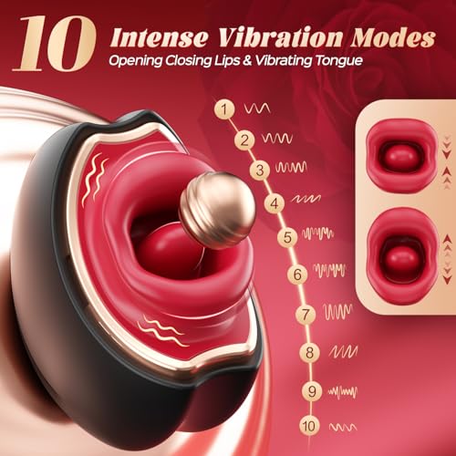 Vibrator Adult Sex Toys for Womens - 3IN1 Mouth Tongue Vibrators Rose Sex Toy with 10 Tongue Licking & 10 Vibrating Modes, Clitoral Nipple Anal Adult Toys Vibrators for Female and Couple Games