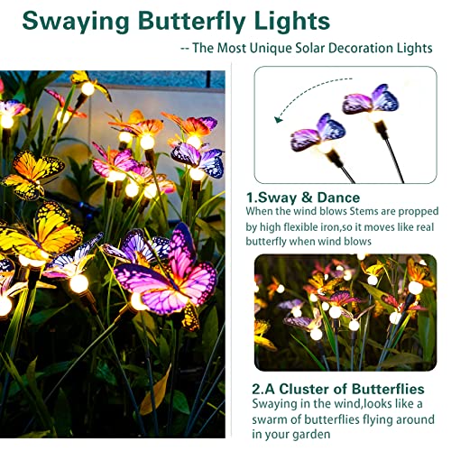 TONULAX Solar Garden Lights - Swaying Butterfly Light, Swaying in The Wind, Solar Outdoor Lights, Yard Patio Pathway Decoration, High Flexibility Iron Wire & Realistic Butterflies
