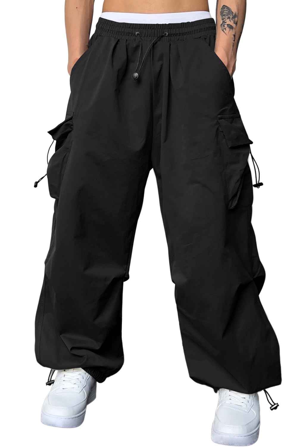 JMIERR Men's Baggy Cargo Pants Trendy Casual Parachute Pant Loose Fit Harem Joggers with Pockets for Streetwear