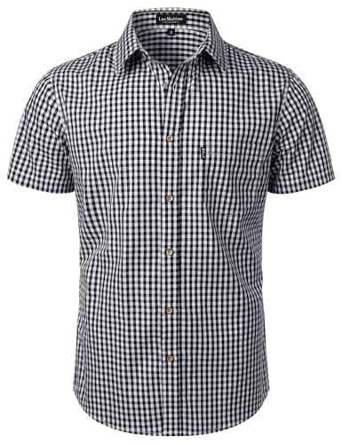 LucMatton Men's Gingham Short Sleeve Button Down Shirt Cotton Regular Fit Plaid Dress Shirts with Pocket