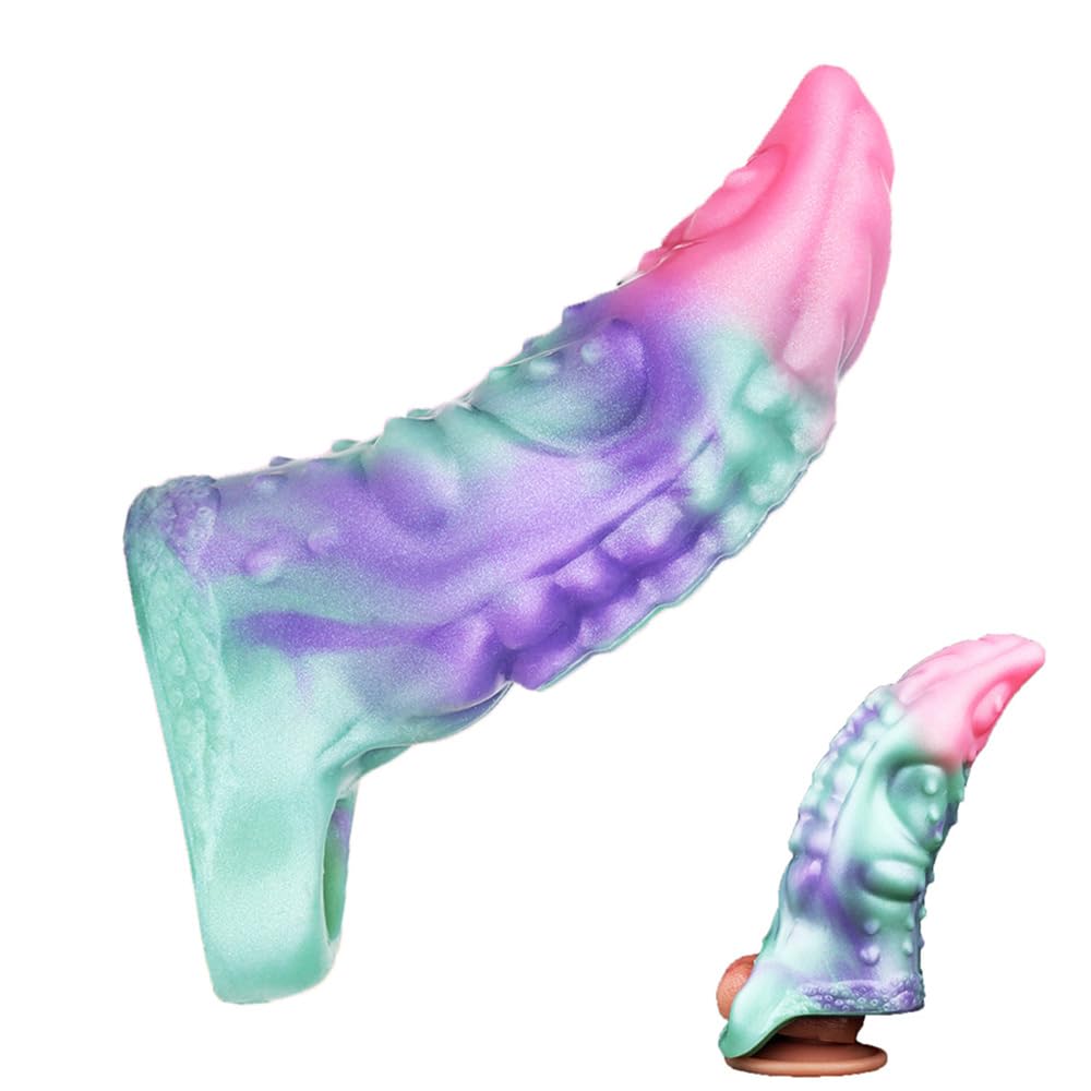 Reusable Multi-Color Liquid Silicone Made Penis Extender Sleeve Cock Ring, Octupus Tentacle Penis Enlarger Sleeve Monster Dildo Sheath Cover Male Adult Sex Toy