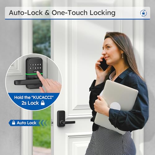 Smart Door Handle Lock with Keypad: Kucacci Keyless Entry Digital Knob for Front Door - Electronic Smart Lock with Keypad - Exterior Code Door Knob - Easy Installation