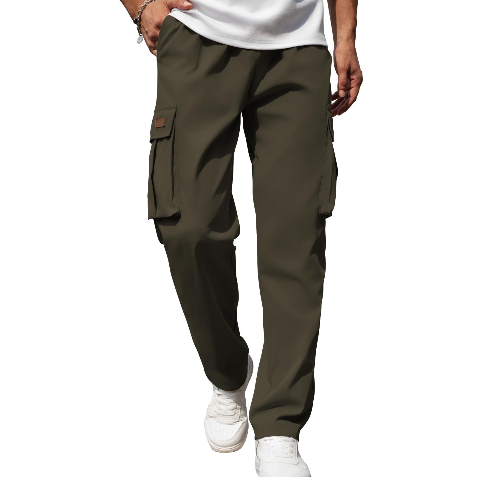 Mancozy Men's Casual Cargo Sweatpants Waist Drawstring Joggers Tactical Loose Fit Pants for Men with Multi Pockets