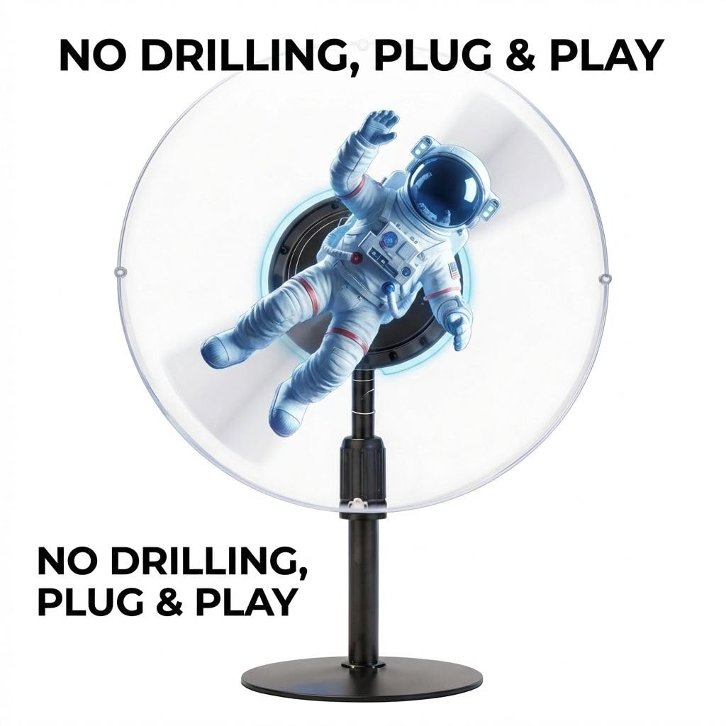 NAFLNE3D Hologram Fan With WiFi APP Control Holographic Display With High-Brightness LED, Adjustable Height, 1000-Video Library, Ideal For Trade Shows & Retai