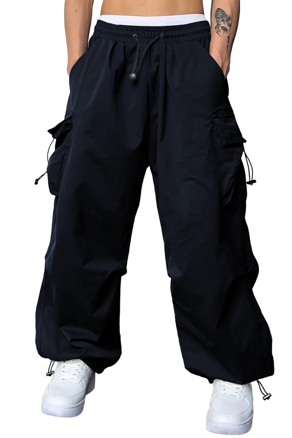 JMIERR Men's Baggy Cargo Pants Trendy Casual Parachute Pant Loose Fit Harem Joggers with Pockets for Streetwear