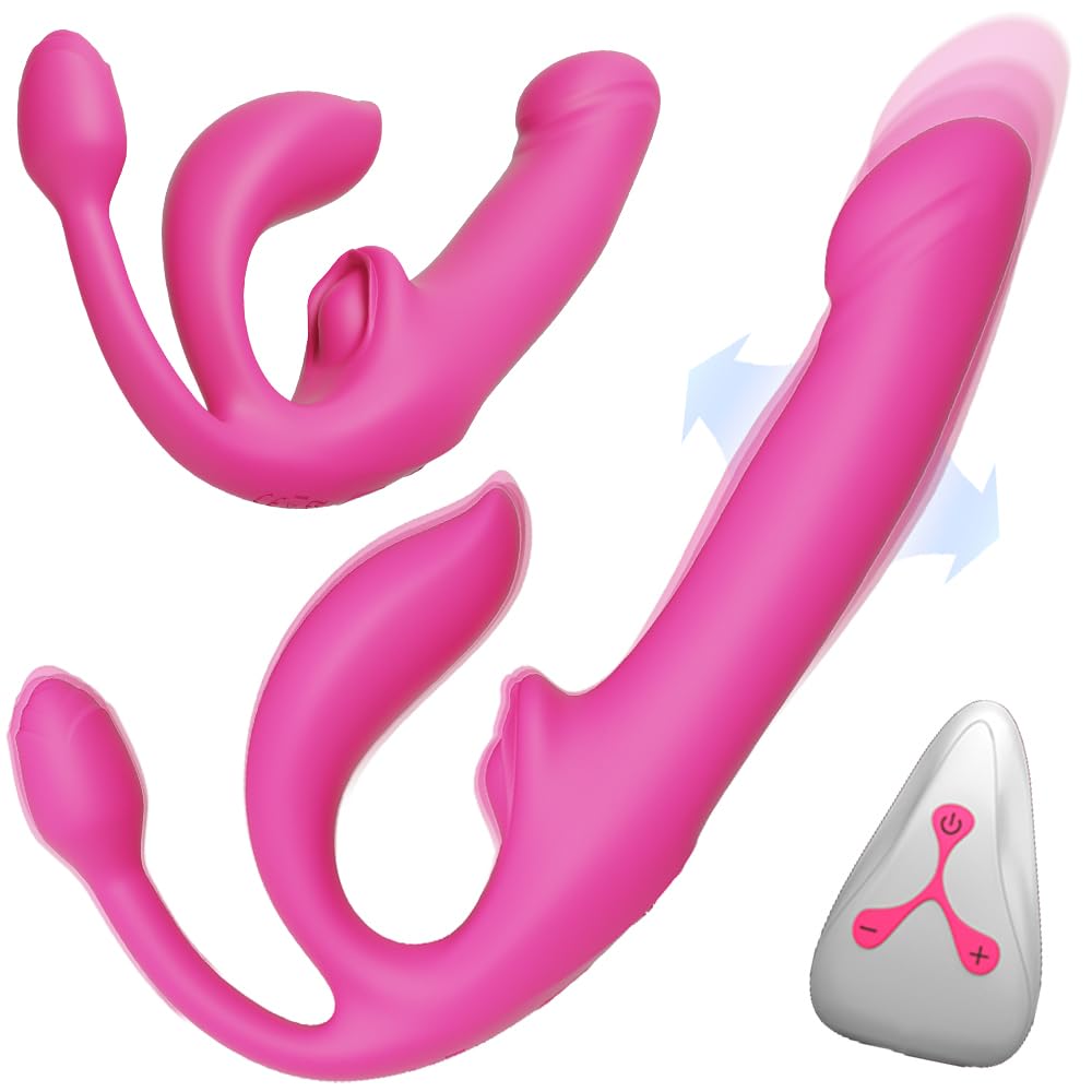 Heuceo Female 4 Points Vibrating Strapless Strap On Inflate Dildo Sex Toys, Triple Headed G-spot Vibrator with 12 Vibration & 3 Frequency Thrust for Lesbians Women, Anal Plug Pleasure Adult Toy & Game