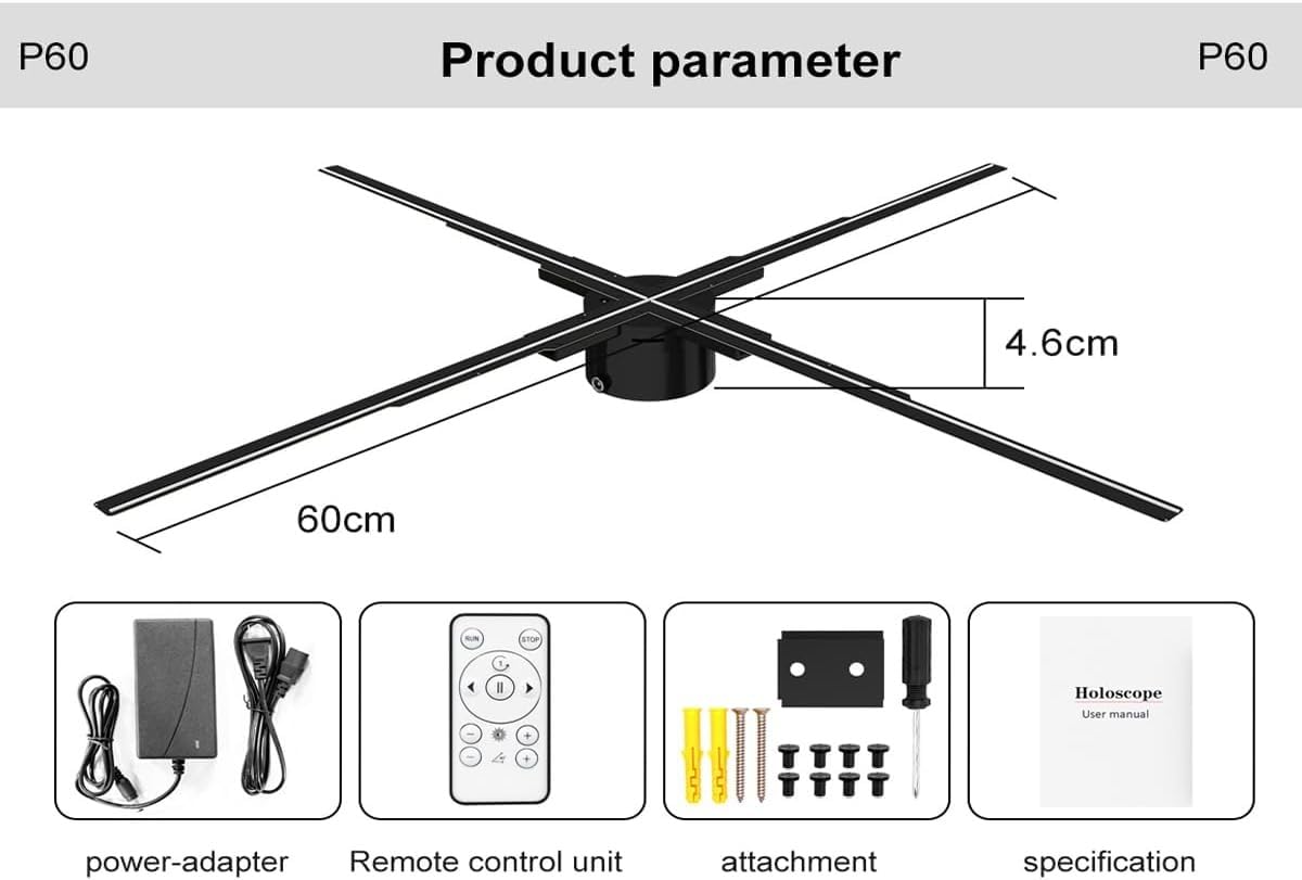 3D Hologram Fan 23.6 Inch/60CM,3D Hologram Led Fan Projector with APP+WIFI+Bluetooth+Remote Control,3D Holographic Fan for Business Store Display,Party,Christmas,exhibition,wedding