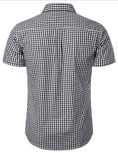 LucMatton Men's Gingham Short Sleeve Button Down Shirt Cotton Regular Fit Plaid Dress Shirts with Pocket
