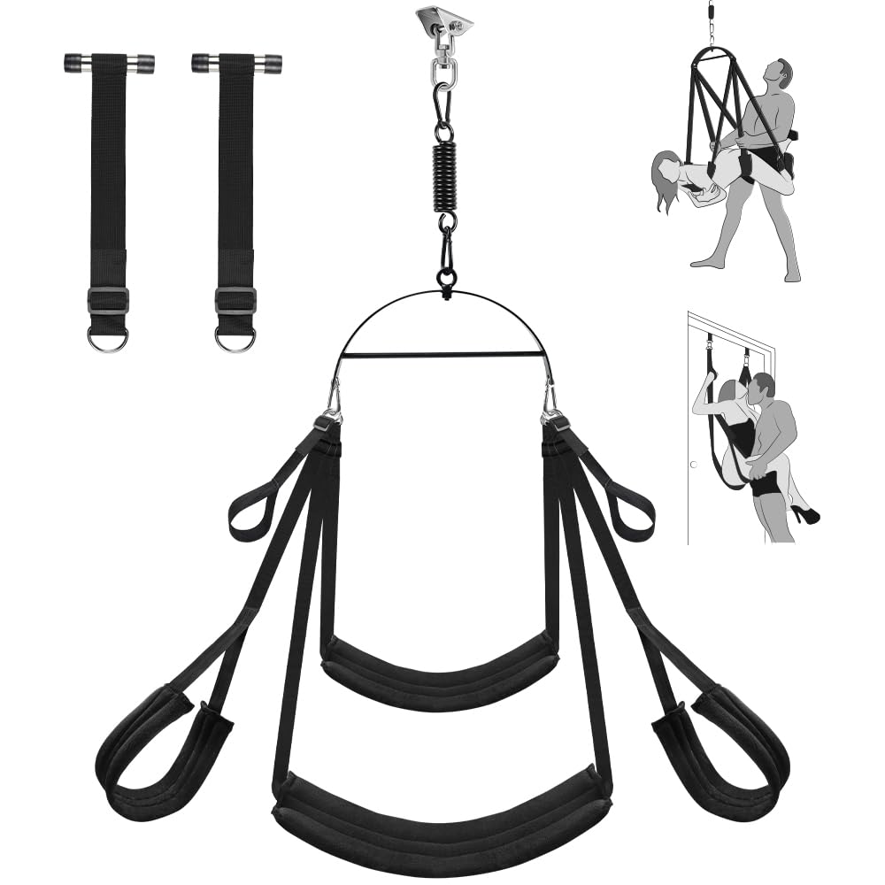 Adult Sex Swing for Couples 360° Spinning – 2-in-1 BDSM Bondage Kit with Premium Stand, Thick Padded Straps & Adjustable Restraints, Erotic Leather Swing Toy