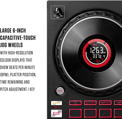 Numark Mixtrack Platinum FX Serato DJ Controller with Jog Wheel Displays, 4 Decks, Mixer, Effects Paddles and Audio Interface