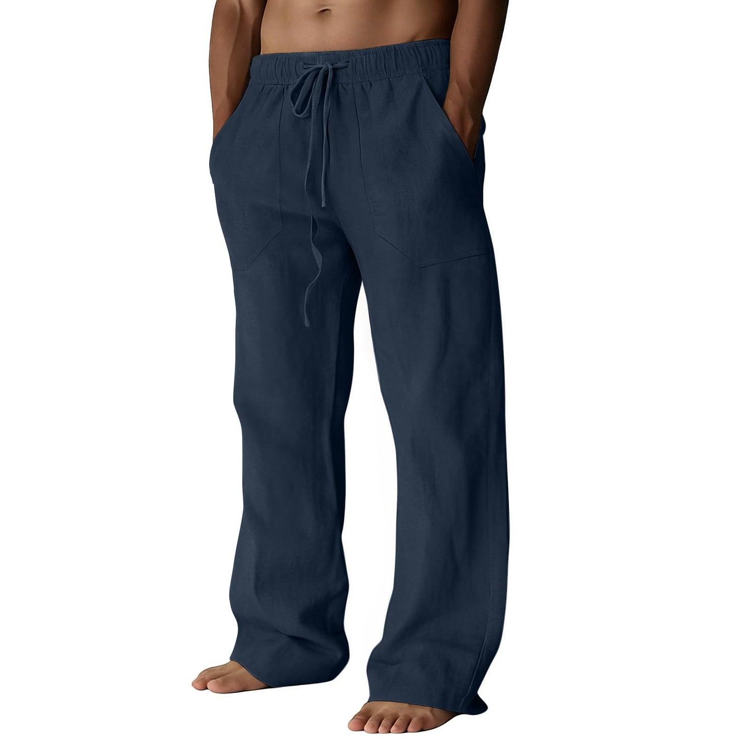 Puimentiua Cotton Linen Pants Men Casual Loose Fit Elastic Drawstring Waist Summer Beach Pants