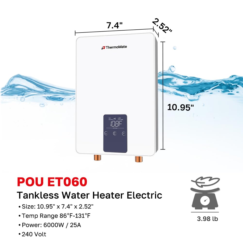 ThermoMate Tankless Water Heater Electric 240 Volt, On Demand Instant Hot Water Heater for Point of Use, Self-Modulating Save Energy, Save Space