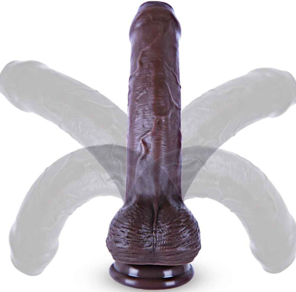 Umania Realistic Silicone Dildo Movable Foreskin Black 8in