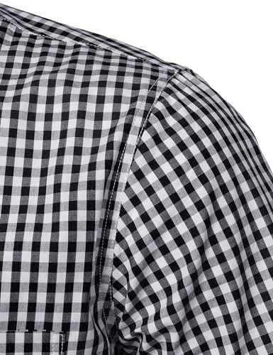 LucMatton Men's Gingham Short Sleeve Button Down Shirt Cotton Regular Fit Plaid Dress Shirts with Pocket