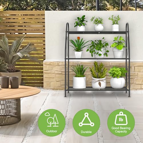 VyGrow Plant Stand, Plant Shelf for Indoor Outdoor, Heavy Duty Metal Outdoor Plant Stand Holder Rack for Living Room Balcony and Garden