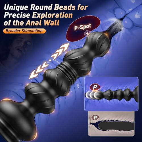 Thrusting Anal Beads Prostate Massager, BEISAR Anal Vibrator Anal Toys Butt Plug 10 Vibrating Thrusting Anal Plug Male Sex Toys for Men Women Adult Toys Gradual Bead Anal Trainer App