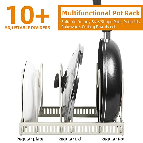 ROOHUA Extensible Pot Rack Organizer -Pot and Pan Organizer for Cabinet,Bronze Metal Kitchen Cabinet Pantry Pot Lid Holder