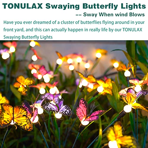 TONULAX Solar Garden Lights - Swaying Butterfly Light, Swaying in The Wind, Solar Outdoor Lights, Yard Patio Pathway Decoration, High Flexibility Iron Wire & Realistic Butterflies