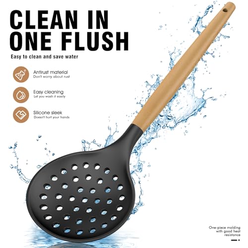 14 Pcs Silicone Cooking Utensils Kitchen Utensil Set - 446°F Heat Resistant,Turner Tongs, Spatula, Spoon, Brush, Whisk, Wooden Handle Gray Kitchen Gadgets with Holder for Nonstick Cookware (BPA Free)