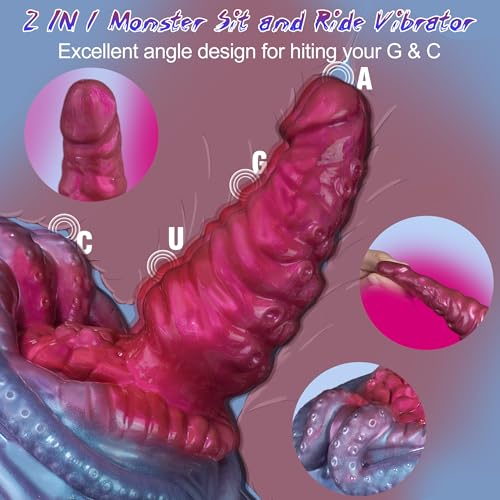 Monster Fantasy Dildo Riding Grinder Sex Toy, Vibrating Tentacle Alien Dildo Sit and Ride Vibrator with 10 Vibrations, G Spot Clitoral Vibrator Remote Silicone Strap on Adult Sex Toy for Women Men
