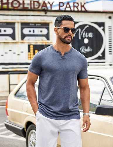 COOFANDY Men's T Shirts Short Sleeve Casual V Neck T-Shirt Soft Notch Neck Tee Classic Plain Shirts