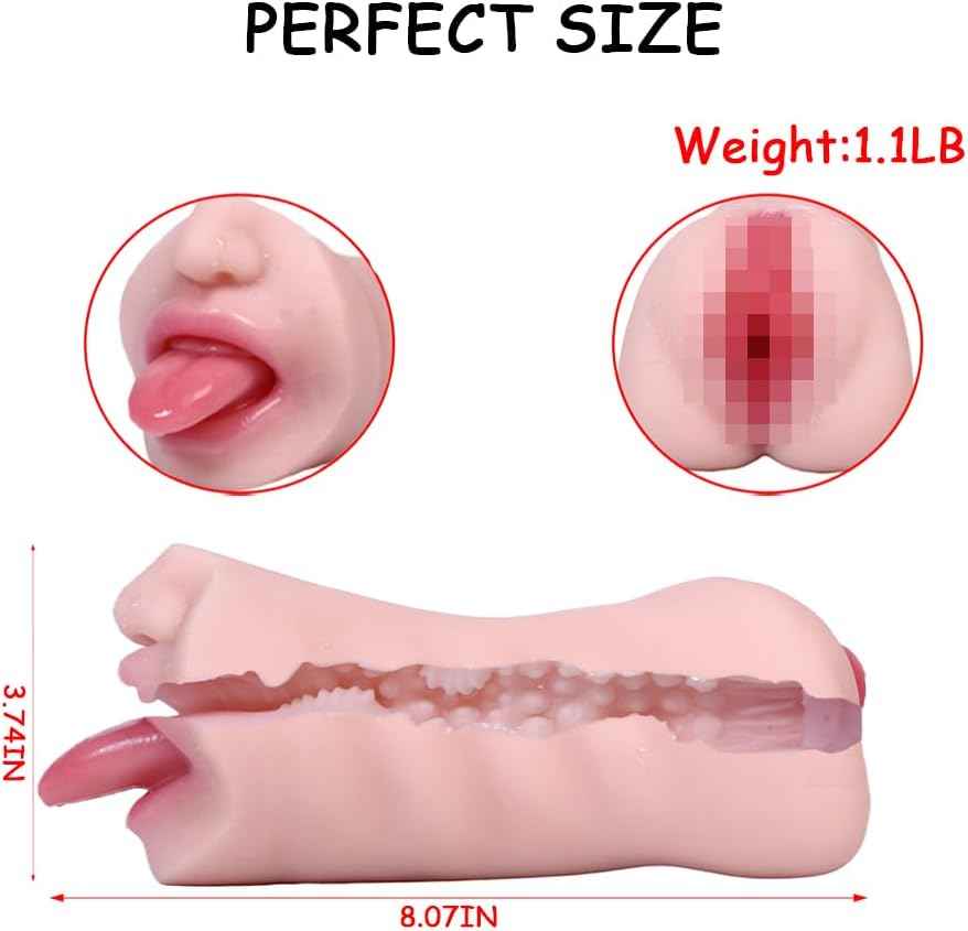 2 in 1 Realistic Male Masturbators with Pocket Pussy Vigina and Mouth,Lifelike Sex Doll with Face,TPE Portable Adult Sex Love Toy,Male Stroker for Masturbation,Deep Throat Oral for Gay Men