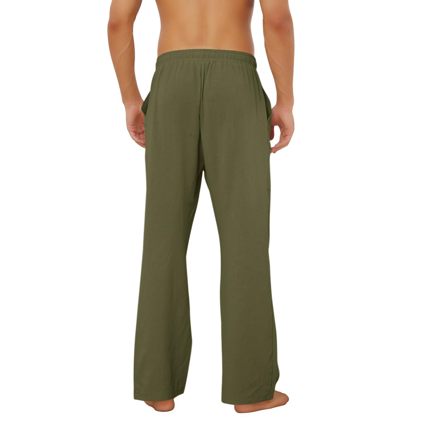 Puimentiua Cotton Linen Pants Men Casual Loose Fit Elastic Drawstring Waist Summer Beach Pants